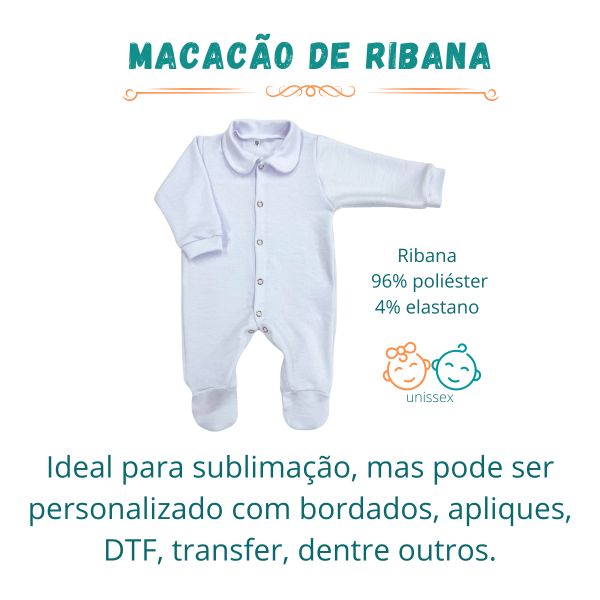 Macacão de Ribana modelo com pé fechado para bebês na cor branco com botões de pressão